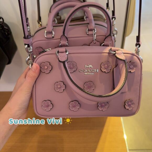 NWT Coach Satchel Crossbody Bag with Floral Applique CAJ99 Silver/Lilac